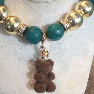 Velvet Teddy Bear Charm Bracelet